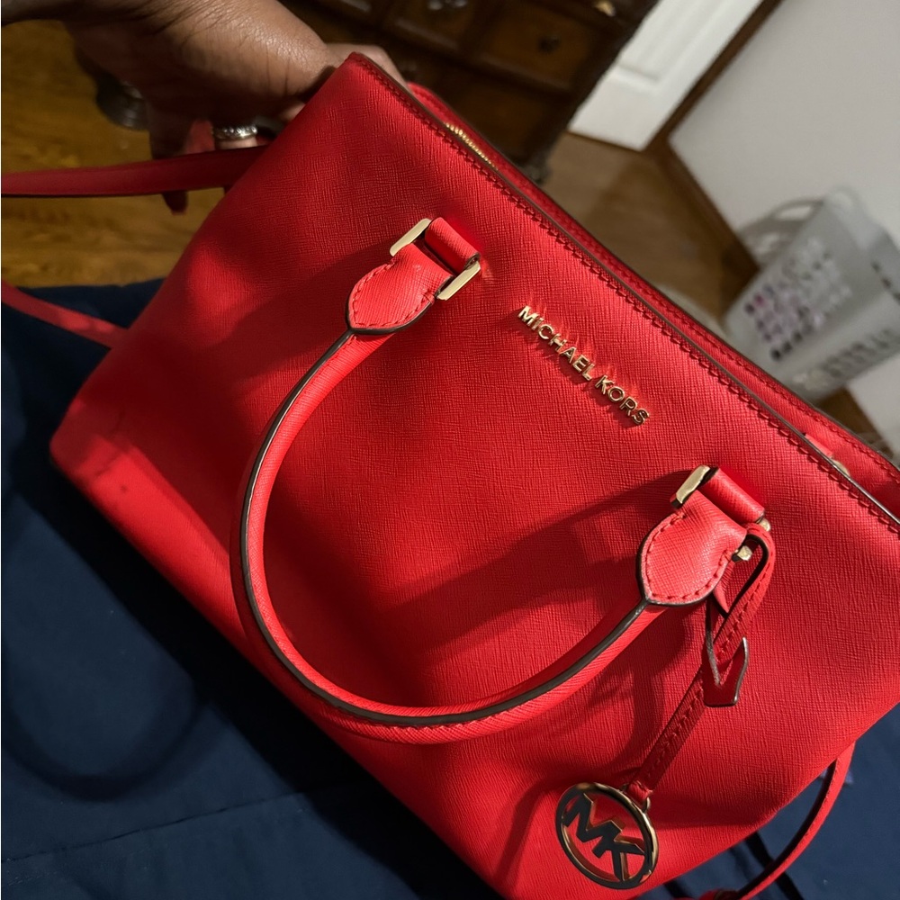 Michael Kors Red Shoulder Bag with Gold Accents